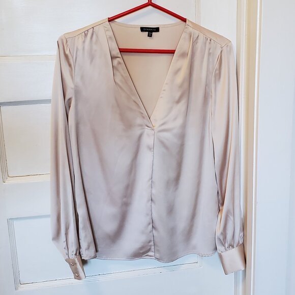 Elegant Satin Cream Blouse with V-Neck fits like Small - Picture 1 of 5